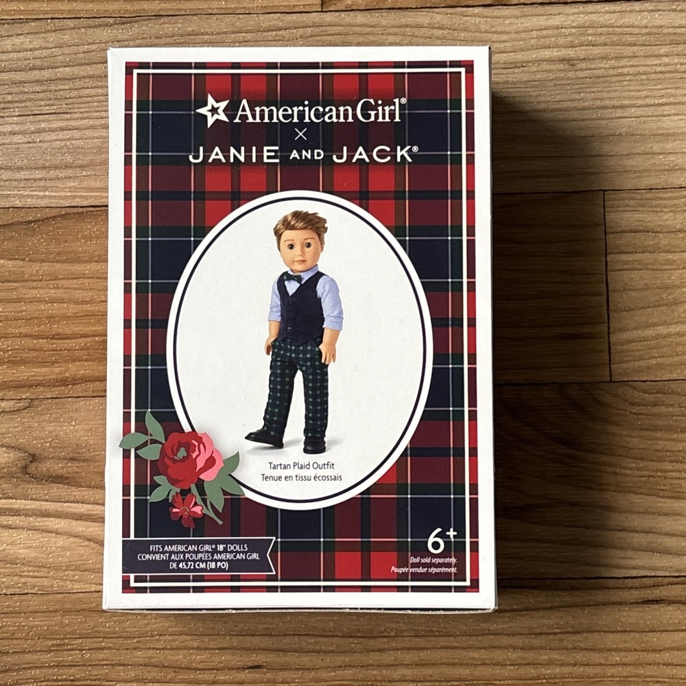 American Girl Doll Janie and Jack Tartan Plaid Logan Holiday Boy Outfit NEW NIB - Picture 3 of 6